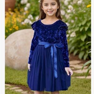 Elegant Blue Velvet Kids Dress